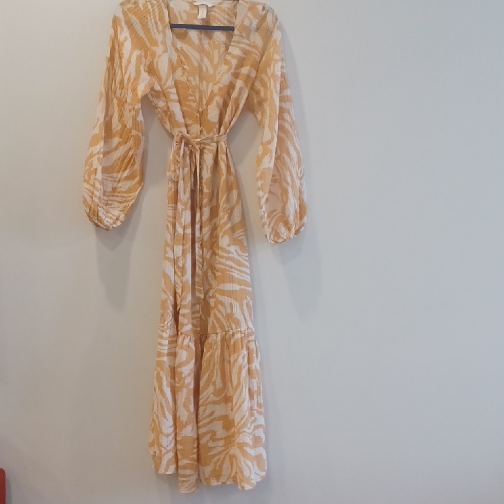H&M Yellow & White Printed Tie-Waist Maxi Dress